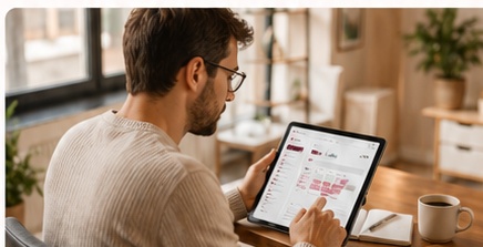 Professionnel consultant son planning et ses rendez-vous RDVLIB sur tablette